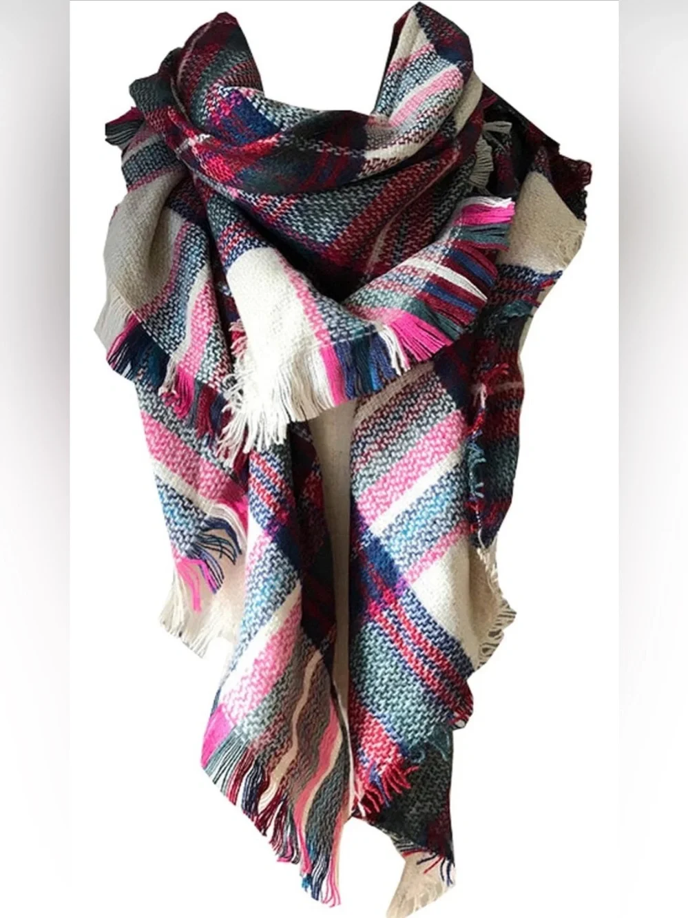 Womens Warm Long Shawl Winter Wraps Large Scarves Knit Cashmere Feel Plaid Trian